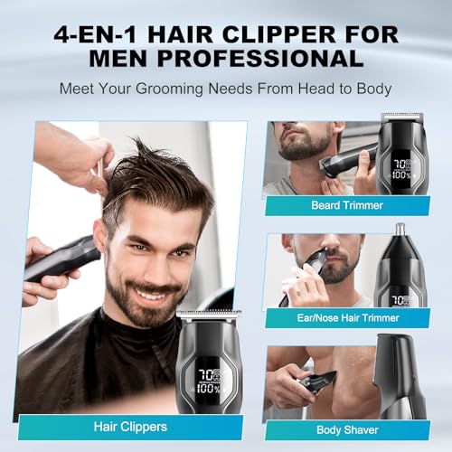 Beard Trimmer for Men - 14 in 1 Professional Mens Grooming Kits, Hair Clippers with Dual-Speed Motor for Beard Head Body Face Nose Ear Mustache Trimmer IPX7 Level LED Display 210 Min Electric Razor