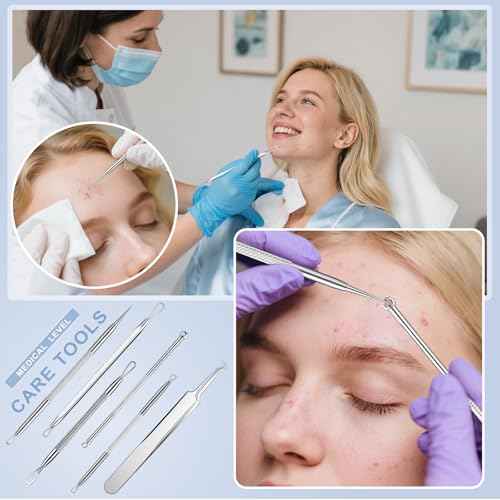 Pimple Extractor Tools, 6-PCS Professional Stainless Steel Blackheads, Whiteheads, Pimples, Boils, Stray Hairs Remover Tools Set with Mirror and Product User Manual, 18-Month Replacement Warranty£¡