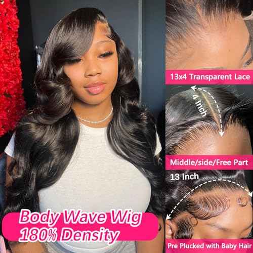 Human Hair Wig Body Wave Lace Front Wigs 180% Density 13x4 Pre Plucked Natural Hairline with Baby Hair HD Frontal Lace Wig For Women 16 inch