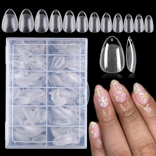 AddFavor Short Almond Nail Tips, 600pcs Soft Gel x Nail Tips Short Almond Gel Nails Clear Nail Tips Full Cover Acrylic Nail Tips for Nail Extension, Press on Nails Making