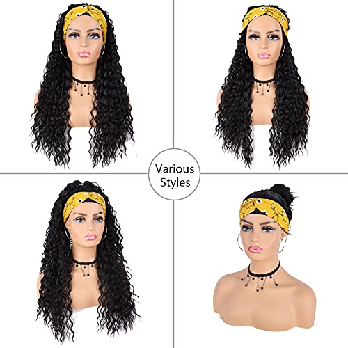 Curly Headband Wig 24" Glueless Heat Resistant Black Women