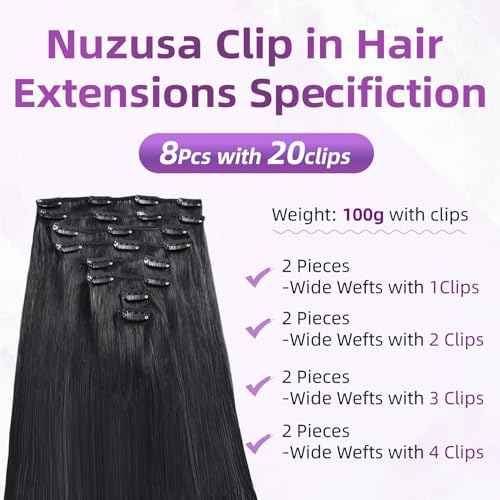 Clip in Hair Extensions Real Human Hair,100% Seamless Remy Human Hair Straight,Clip Extensions for Women, 8pcs Per Set with Double Weft,1B Natural Black,18inch 100g/3.5oz