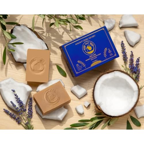 Ancient Greek Remedy Organic Face and Body Soap Bars for Dry, Normal, and Sensitive Skin. Gentle Wash Treatment for Women and Men With soap Holder (2 pack)