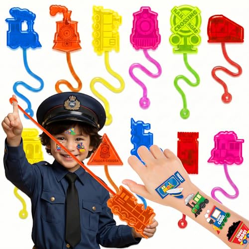 48PCS Train Party Favors - 24PCS Temporary Tattoos & 24PCS Stick Hands Party - Perfect Birthday Party Supplies, Goodie Bag Stuffers, Treasure Box Toys, Classroom Prizes, and Student Gifts