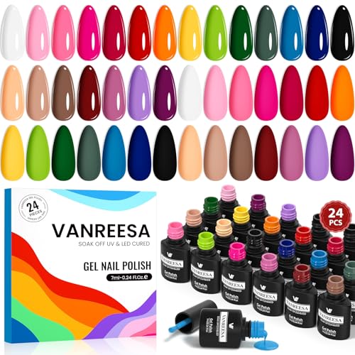 VANREESA 24 Pcs Gel Nail Polish Set - 21 Colors with Base & Top Coats