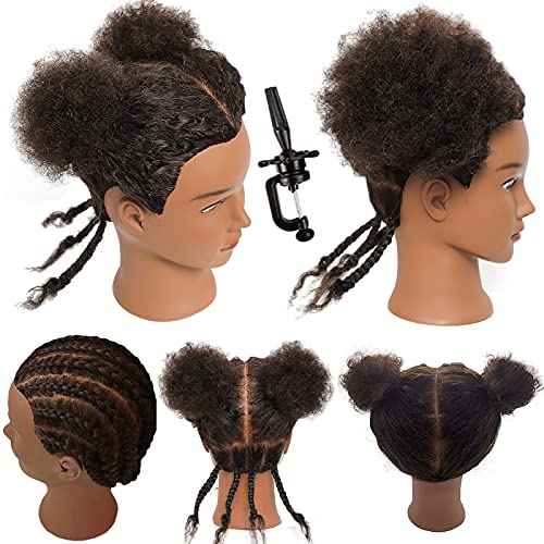 Mannequin Head with 100% Human Hair - Afro Style for Braiding & Styling Practice