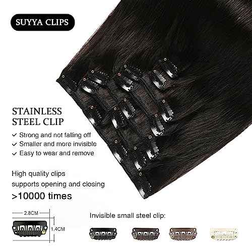 SUYYA 16 Inch 120g 7pcs Clip in Hair Extensions, Straight Double Weft Natural Black (16 inches #1B Off Black)