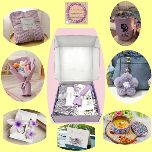 Purple Spa Gift Set for Women - Blanket, Candle, Tumbler & More