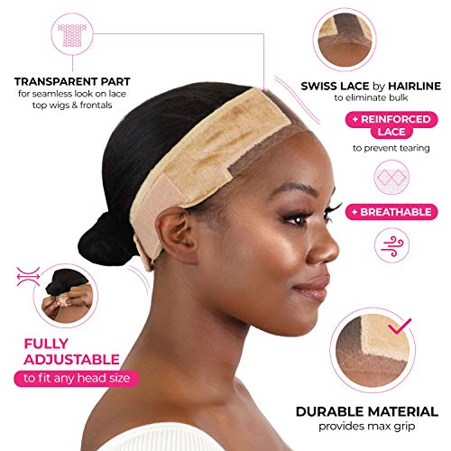 MILANO COLLECTION Lace Wigrip, Premium Lace Wig Band for Women, Fully Adjustable Wig Grip, Reinforced Swiss Lace by HAIRLINE, Secure Velvet Headband, Glueless, Nude