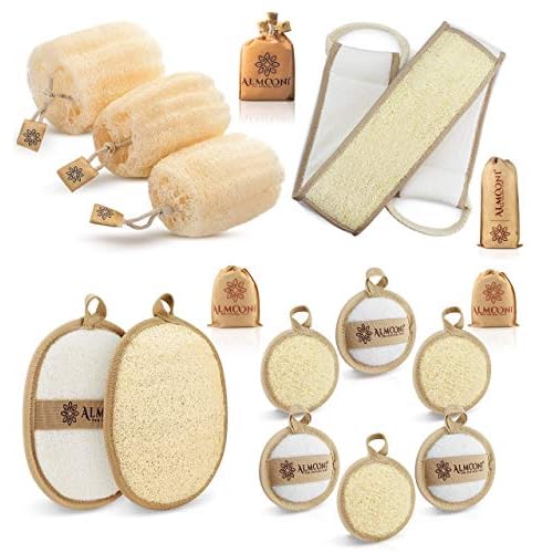 Premium Exfoliating Loofah Pad Body Scrubber, Back Loofah Scrubber, Loofah Pad, and Facial Loofah Bundle, Made with Natural Egyptian Shower Loofah Sponge That Gets Your Body Clean