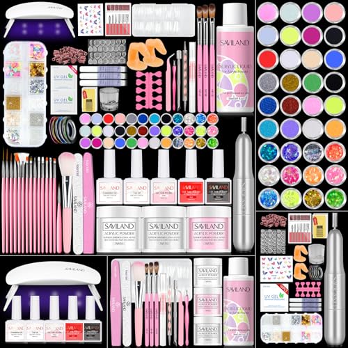 SAVILAND 414pcs All-in-1 Acrylic Nail Kit with Drill & UV Light for Beginners