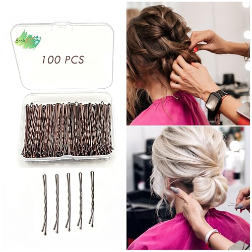 Brown Bobby Pins 100 Pcs Non-Slip Wavy Hair Clips for Women - Durable Enamel Finish