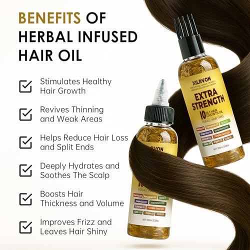 Herbal Hair Growth Oil with Rosemary & Fenugreek – Extra Strength 3.38 fl oz (10-plant-oil blend)