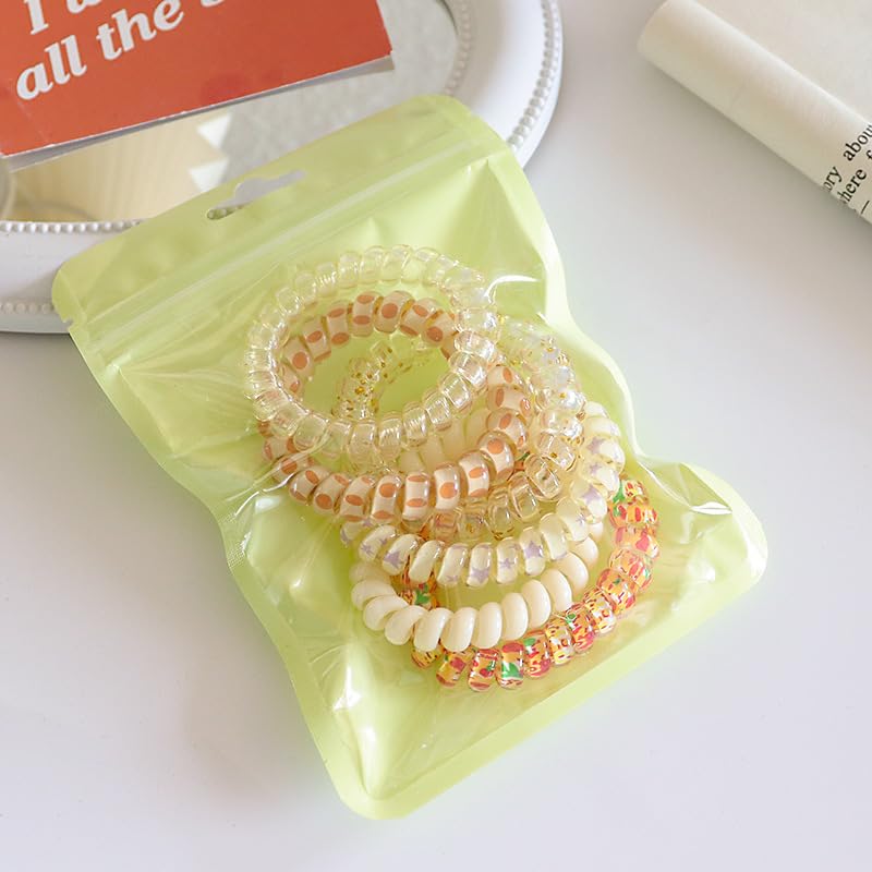 Waterproof Spiral Hair Ties, 6pcs/set Multicolour Ponytail Holders For Woman Girls Telephone Cord Hair Coils For Thin Hair (Yellow)