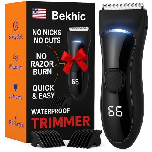 Bekhic¢ç Manscape Groin & Body Hair Trimmer for Men ? Waterproof Pubic Hair Shaver & Ball Groomer with LED Light ? No-Nick Ceramic Blade, 90-Min Runtime, Cordless Wet/Dry Clipper for Sensitive Skin