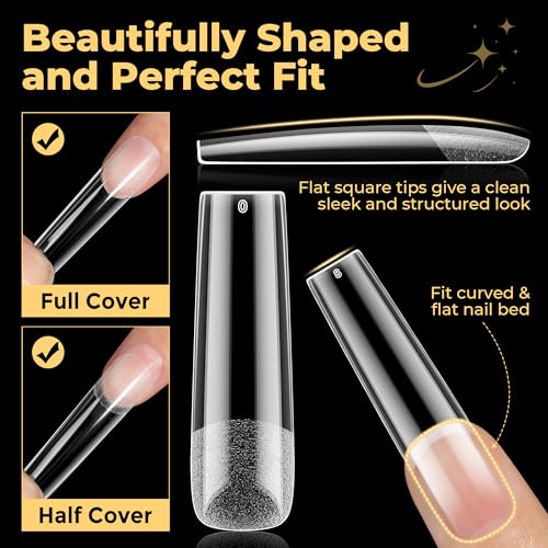 UNA GELLA Full XXL Square No C Curve Gel Nail Tips - Extra Long Square Tips