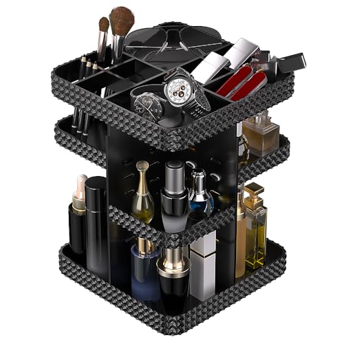 360¡Æ Rotating Makeup Organizer, Organizador De Perfumes Large Capacity Cosmetics Storage Vanity Shelf Countertop, Fits Cosmetics, Perfume, Skin Care, Lipsticks (Black)