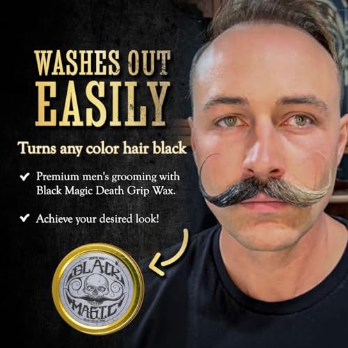 THE VINTAGE GROOMING CO. Black Mustache Wax | Black Magic Death Grip Moustache Wax | Hide Grey Hair In Beard Or Moustache | Extra Strong Hold Mustache Wax Unscented | 1 oz Tin Heat Source Required