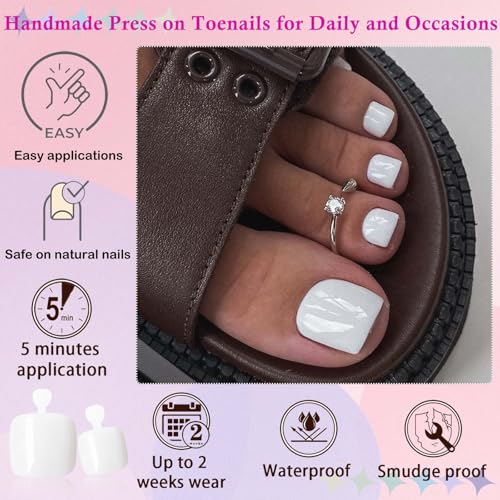 LoveOurHome 120pc White Press On Toenails Short Square