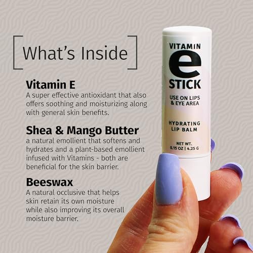 Reviva Labs Vitamin E Stick - Hydrating Lip Balm for Chapped Lips & Under Eye Care - Moisturizing with Beeswax, Shea Butter & Allantoin - Vitamin E Lip Balm for Men & Women (Pack of 12)