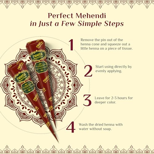 Neeta Ready-to-Use Henna Paste Cones - Reddish Brown (Pack of 4)