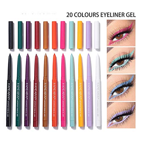 20 Colors Waterproof Eyeliner Pencil Set - Retractable