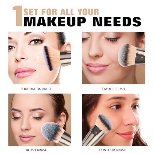 dpolla 2Pcs Dual-Ended Foundation Makeup Brushes Set - Face, Powder, Blush & Contour Tools