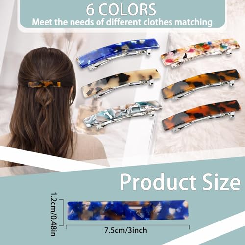 French Hair Barrettes 6-Pack for Women, 3 Inch Acetate Clips