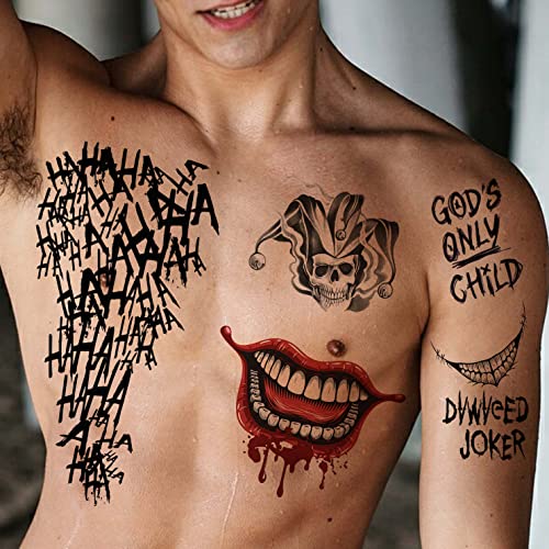 6 Sheets Joker Temporary Tattoos for Men Women Kids