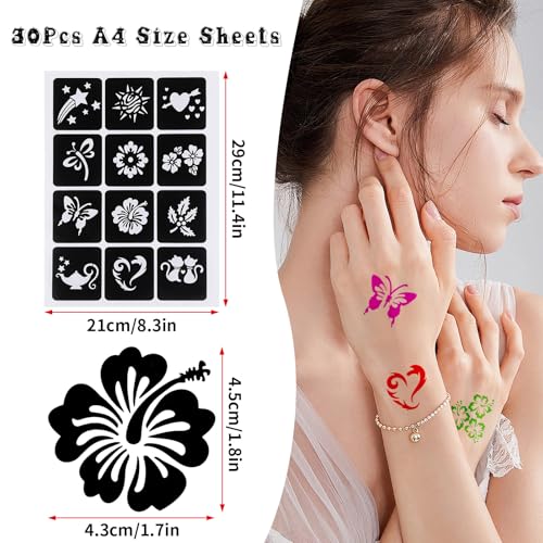 JUNEBRUSHS 1152 Pcs Temporary Tattoo Stencils, Henna Tattoo Stencils with Various Tattoos Stencils Stickers for Kids Boys Girls Women Face Make up Art Craft Festival Gift (29 x 21 cm)
