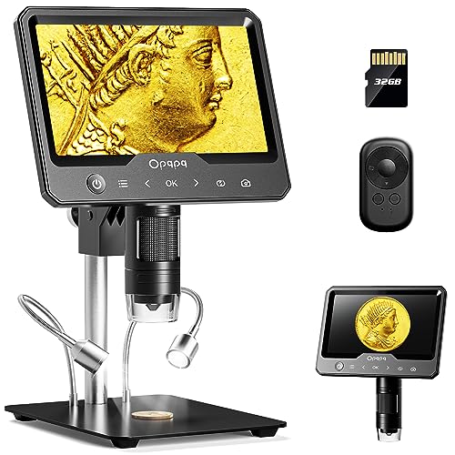 Opqpq ODM701 7" LCD Digital Microscope, Full View Coin Microscope with Screen, Coin Magnifier with Light, Magnifying Glass for Collectors, Micro Soldering Microscope for Electronics Repair, 11" Stand