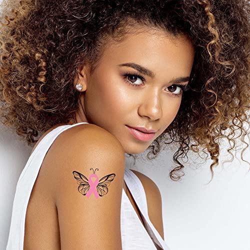 Butterfly Pink Ribbon Breast Cancer Awareness Temporary Tattoos ? 25pk ? Waterproof, Skin-Safe Designs for Events, Fundraisers & Supporters (Butterfly 25pk)