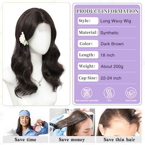 MORICA Dark Brown Wigs for Women 18 Inch Middle Part Medium Length Short Curly Wavy Wigs,Natural Synthetic Hair Womens Wigs for Daily Party/Halloween Use£¨18inch£¬Dark Brown£©
