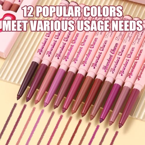 12-Piece Retractable Lip Liner Pencil Set - Waterproof Matte