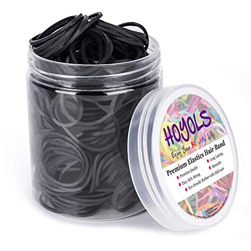 Black Rubber Hair Bands, 1.25" Elastic Ties for Thick Hair (330 pcs)