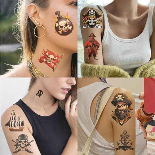 10Sheets Pirate Tattoos for kids - pirate stickers,Waterproof, Fun Designs for Parties, Easy to Apply, 3x3 Inches, Perfect for Pirate-Themed Birthday Parties,Pirate Party Decorations