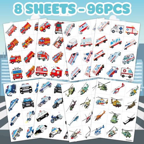 96 PCS Emergency Vehicle Temporary Tattoos - Party Favors