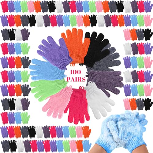 200 Pcs Exfoliating Gloves Bulk for Shower Body Double Sided Gloves Exfoliating Bath Mitt with Hanging Loop Bath for Women Men Bathing Skin Scrubber Accessories Beauty Spa(Multicolor)