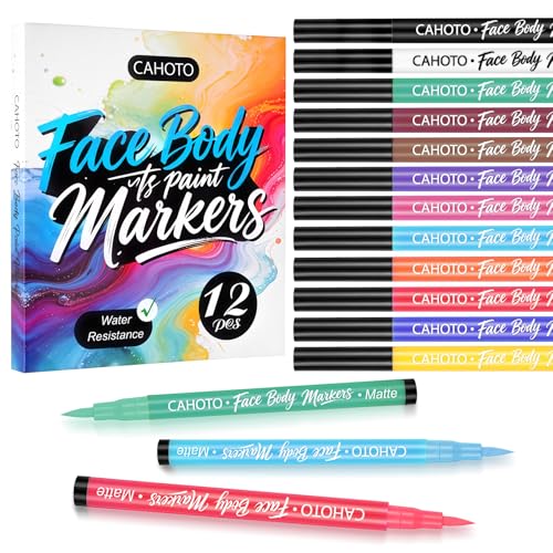 12 Color Waterproof Face Body Paint Markers - Matte Temporary Tattoo Pen