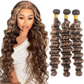 P4613 Deep Wave Human Hair Bundles 12-34 Inch Ombre Brown Blonde