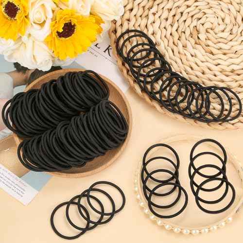 Anezus 200 Pcs Hair Ties for Women Girls Hair Elastics Hair Bands Ponytail Holders Hair Rubber Bands for Thick Straight Curly Hair (Black)
