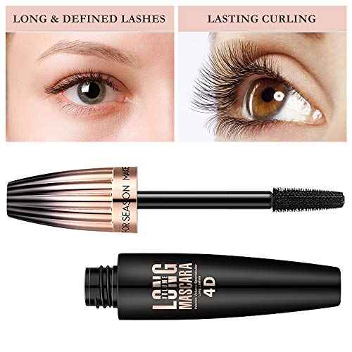 4D Silk Fiber Lash Mascara, Waterproof Long Lasting Mascara Black Volume and Length Natural, Exquisitely Full, Lengthening Thickening Softer Fuller Lashes Amplify Smudge-Proof Eyelash Mascaras,1 Pack