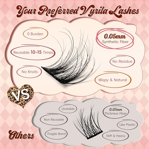 VYRILA Lash Clusters 0.05mm PBT Fiber D Curl 80pcs 8-16mm