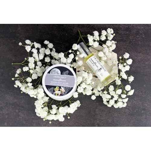 Herb & Root Moonflower Perfume Gift Set, Eau de Parfum, Rollerball, Body Butter, Makeup Case | Scent of Tuberose, Jasmine, Orris | White floral