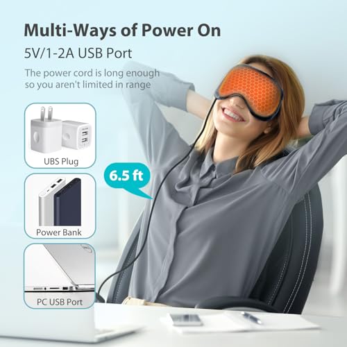 Ezona USB Electric Heated Eye Mask for Dry Eyes, Blepharitis, Migraine - with Temperature and Timer Controls Black