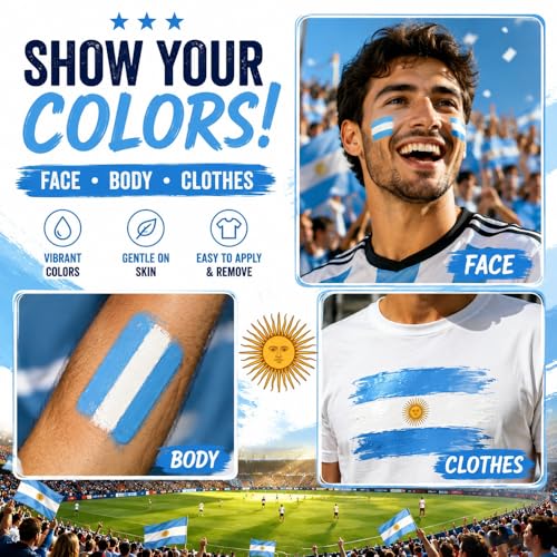 FirstFly Argentina World Cup Face Paint Stick - Blue & White Body Paint for Sports & Celebrations