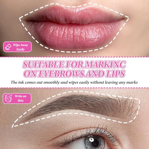 Eyebrow Microblading Marker Pen, 4 Pcs Brow Mapping Pens with with 8 Replacement Refills, Makeup Tattoo Skin Marker Pen, Brow Lamination Supplies for Eyebrow Lip Skin(White)