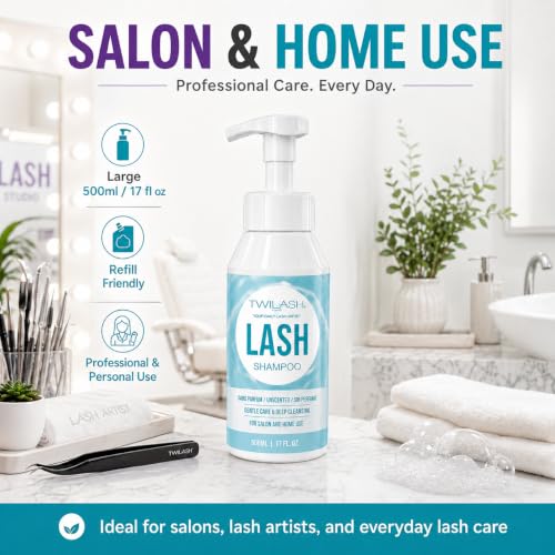 TWILASH Lash Shampoo 500ml - Gentle Foaming Cleanser for Extensions