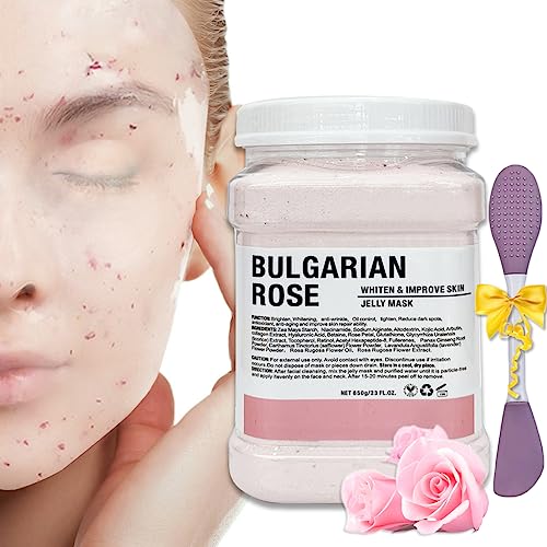 Jelly Mask Powder for Facials,Hyalorunic Acid Moisturizing Jelly Face Mask,Rose Petals Gel Jelly Face Mask,Face Masks with Double-ended Silicone Brush, 23 Fl Oz