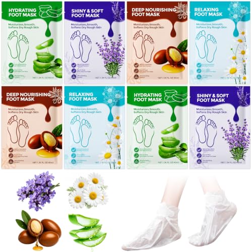 QUNGCO Hydrating Foot Mask Socks for Dry Cracked Feet - 8 Pack